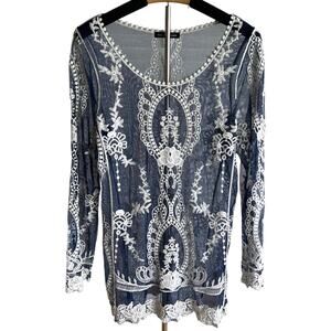 Embroidered Sheer Mesh Tunic Top Size‎ Medium Fairy Coquette Whimsigoth Feminine